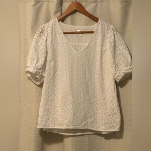Draper James white eyelet blouse - short sleeve -size large